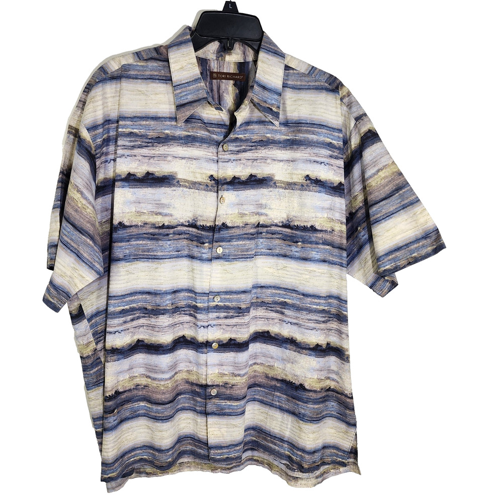Tori Richard Men’s Shirt Large Short Sleeve Watercolor Button Up Cotton Lawn